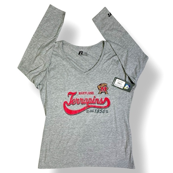 Russell Athletic Tops - University Maryland Terrapins Tee Shirt Long Sleeve Logo MD Gray Women SZ Large